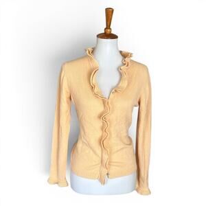 Oleg Cassini 100% Cashmere Ruffle Cardigan Peach 1990s Vintage Sz L